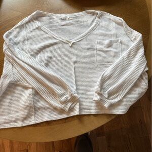 White Waffle Knit Oversized Long Sleeve Top